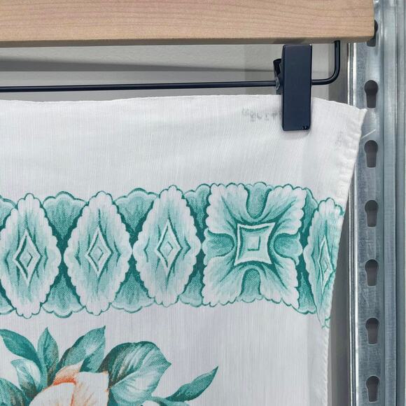 Vintage Handmade‎ Orange Teal White Floral Slick Fabric Dining Table Tablecloth - Picture 4 of 7